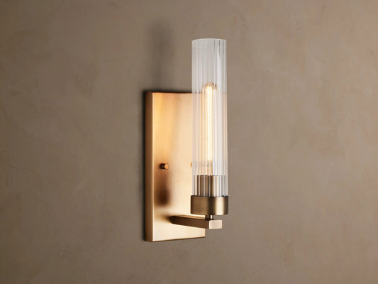 Brass Wall Sconce with Fluted Glass Shade — product view 1