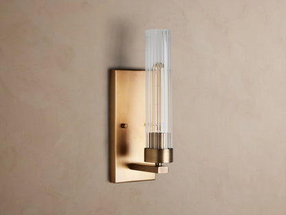 Brass Wall Sconce with Fluted Glass Shade — product view 2