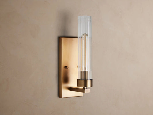 Brass Wall Sconce with Fluted Glass Shade — product view 2