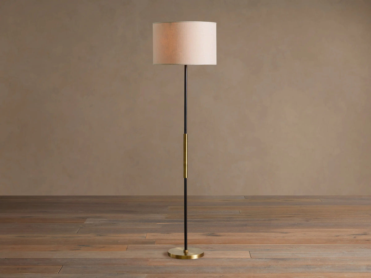 Modern Brass Lamp with Linen Shade — product view 1