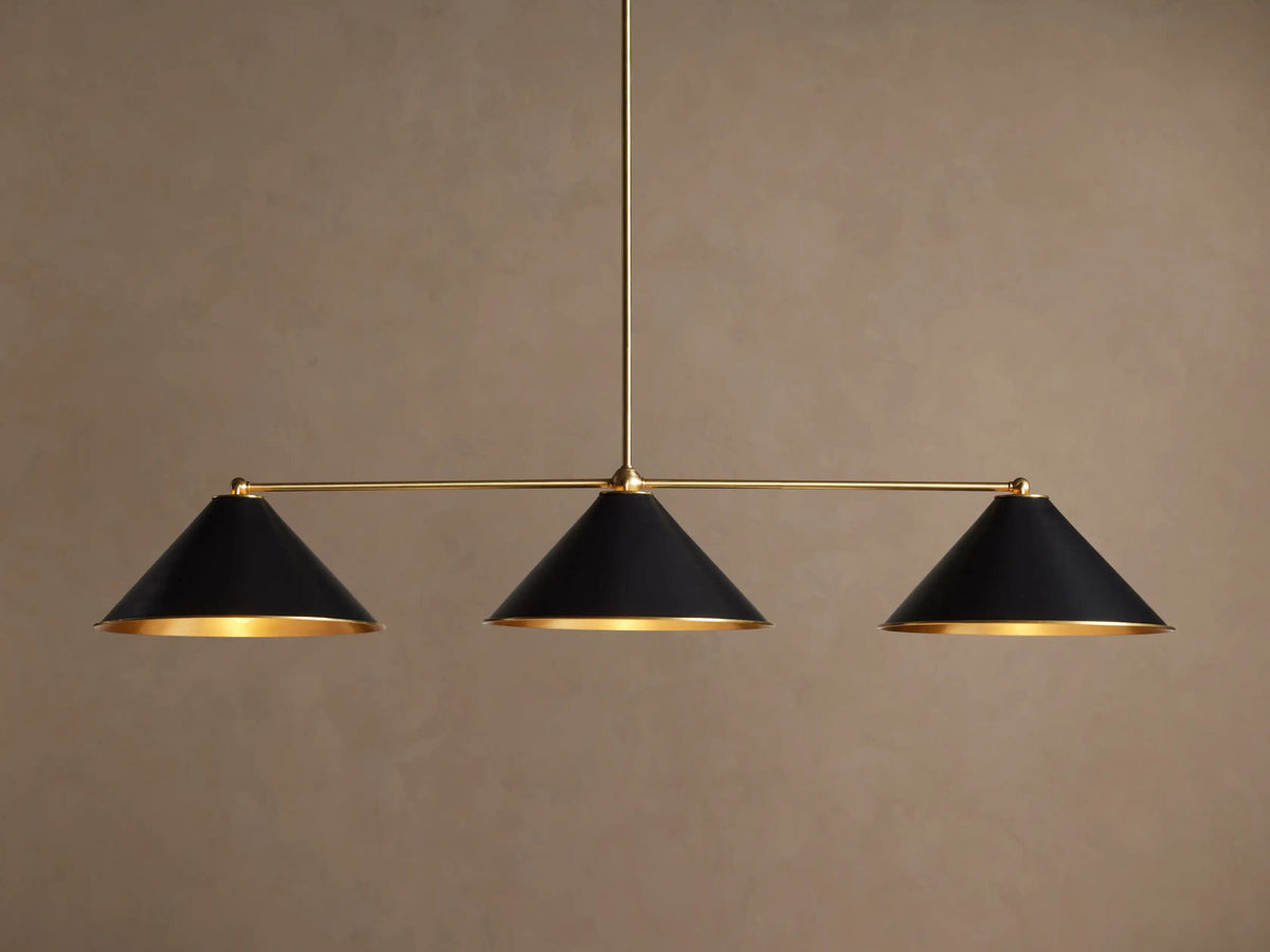 Linear Brass Light Black 3 Light Chandelier — product view 1