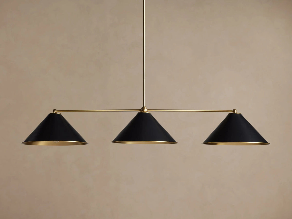 Linear Brass Light Black 3 Light Chandelier