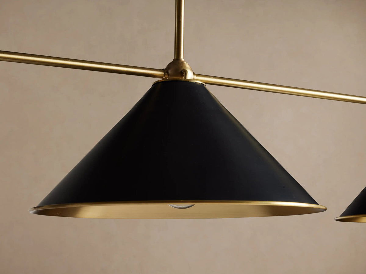 Linear Brass Light Black 3 Light Chandelier — product view 3