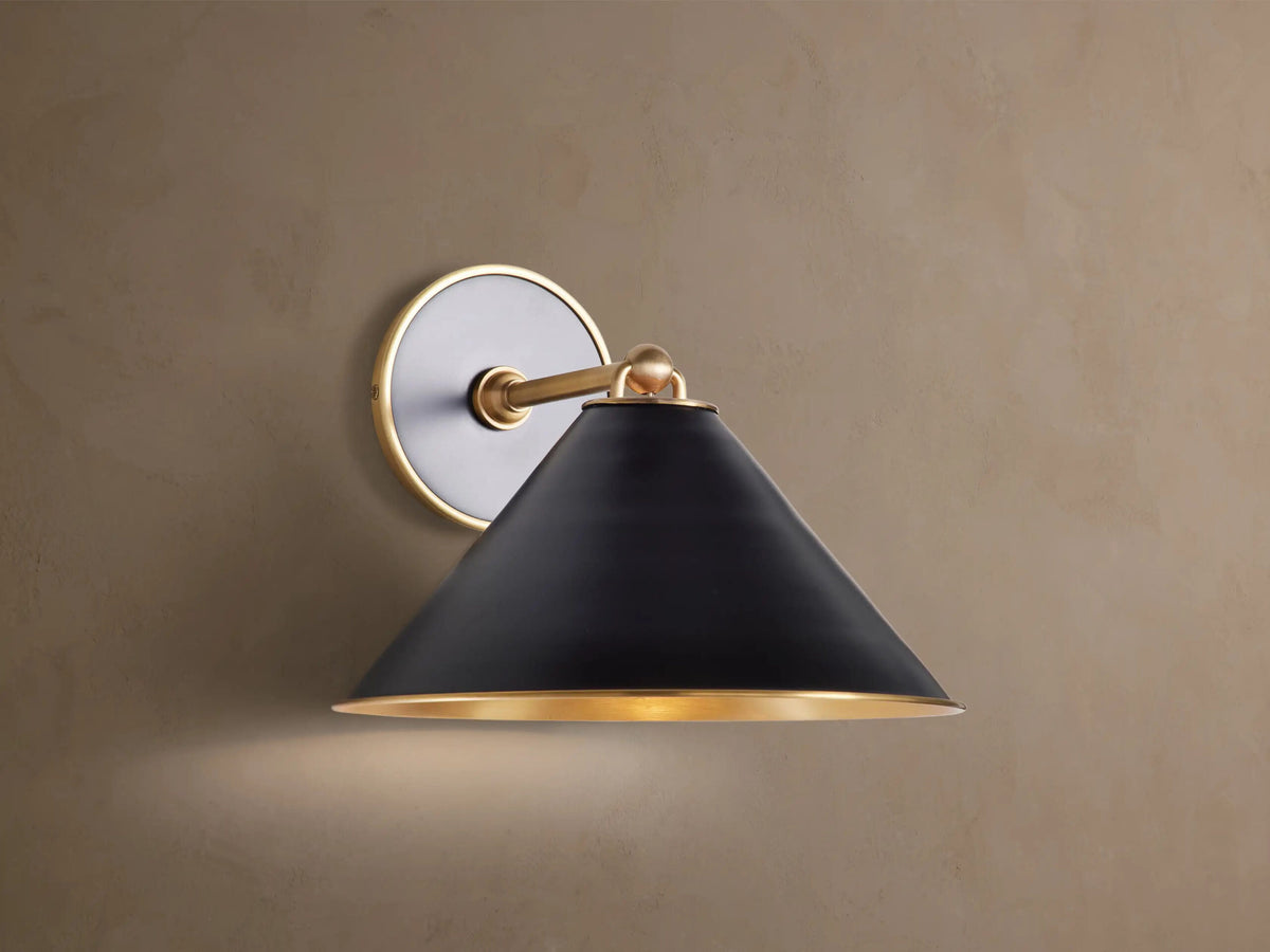 Black Brass Sconce with Matte Cone Shade — product view 1