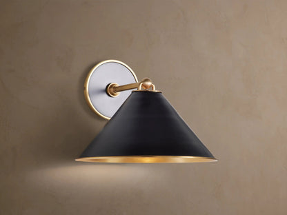 Black Brass Sconce with Matte Cone Shade — product view 1