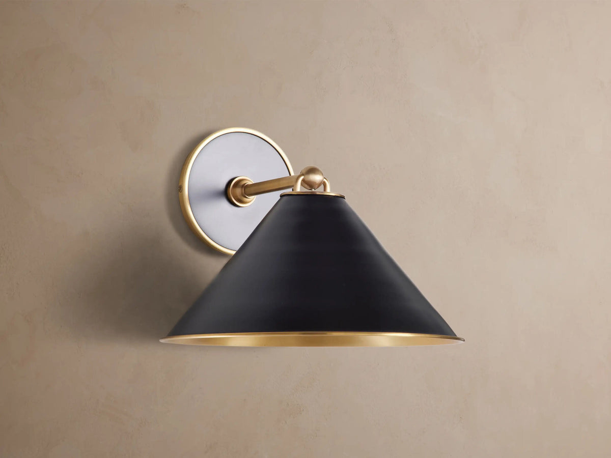Black Brass Sconce with Matte Cone Shade