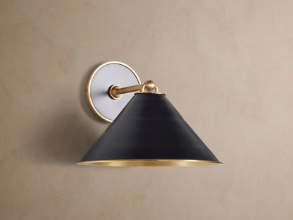 Black Brass Sconce with Matte Cone Shade — product view 2