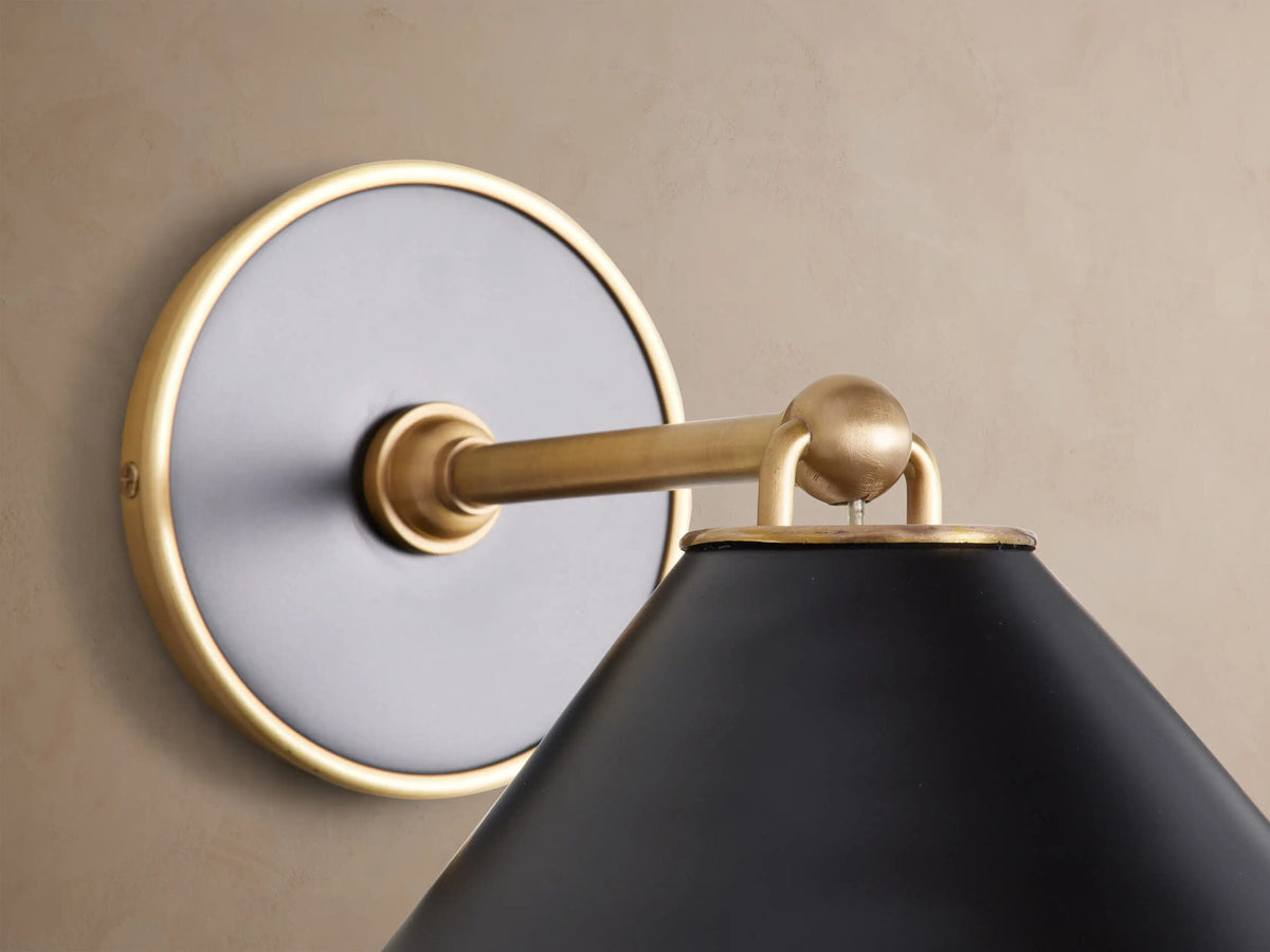 Black Brass Sconce with Matte Cone Shade