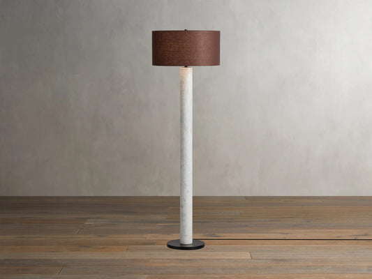 Brixton Marble Floor Lamp in Carrara with Brown Shade — product view 1