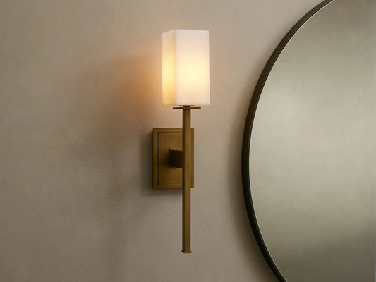 Cinda Modern Stone Sconce in Alabaster and Brass — product view 1