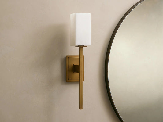 Cinda Modern Stone Sconce in Alabaster and Brass — product view 2