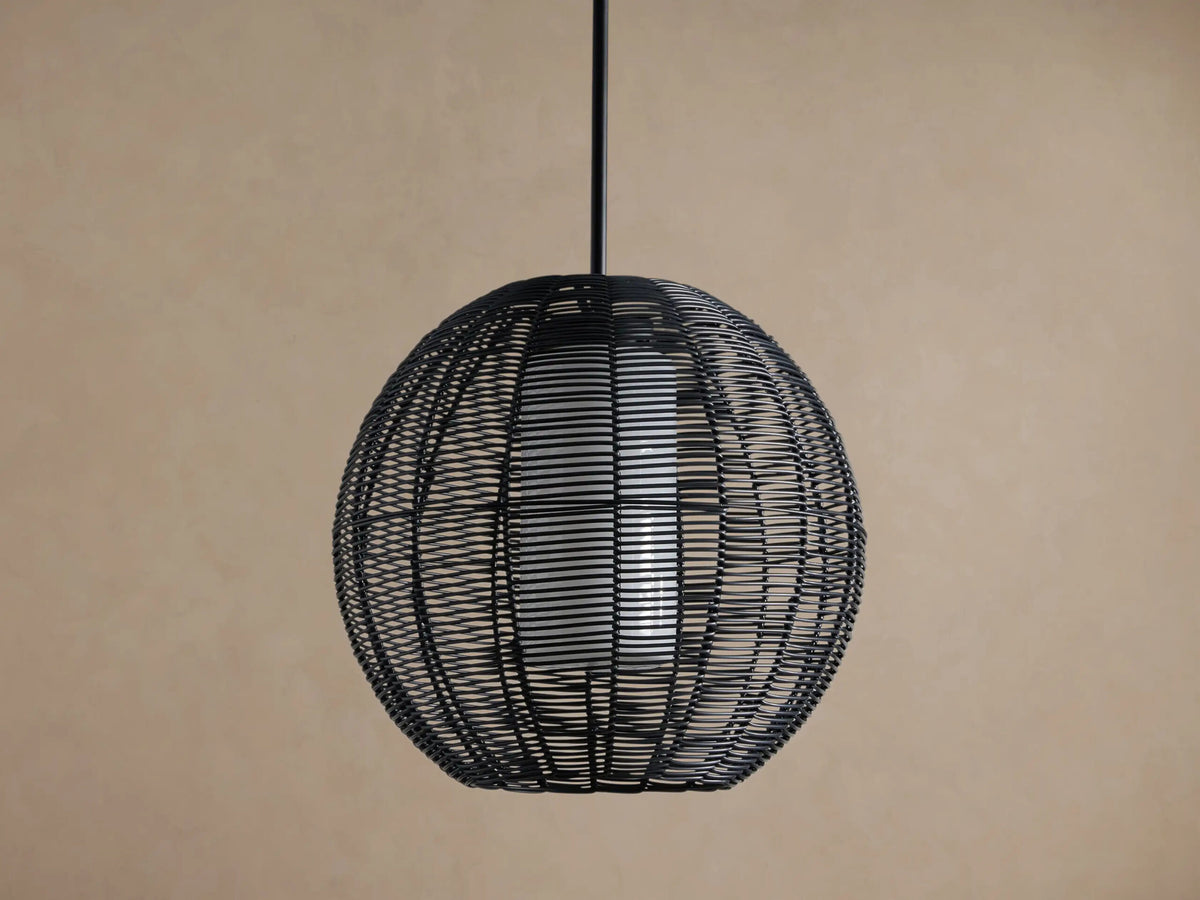 Wicker Globe Pendant Black Light