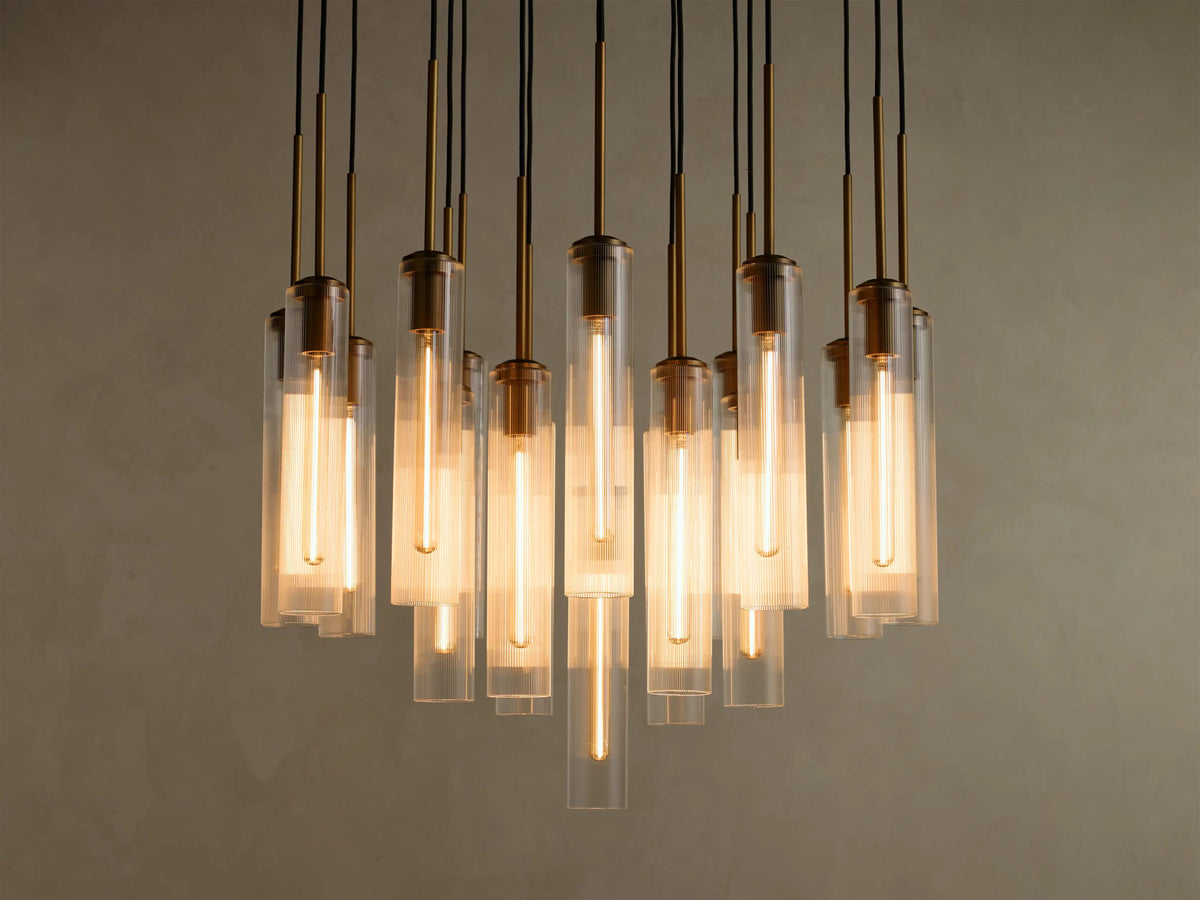 Colleena Glass Chandelier with Fluted Round Brass Frame — product view 1