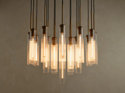 Colleena Glass Chandelier with Fluted Round Brass Frame — product view 1