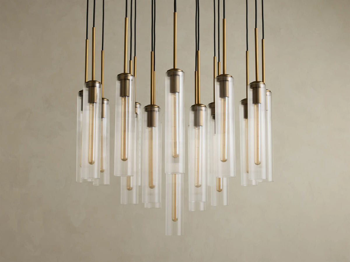 Colleena Glass Chandelier with Fluted Round Brass Frame — product view 4