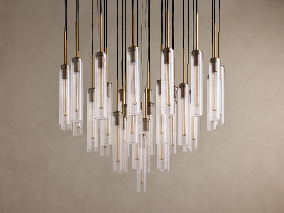 Colleena Glass Chandelier with Fluted Round Brass Frame — product view 6