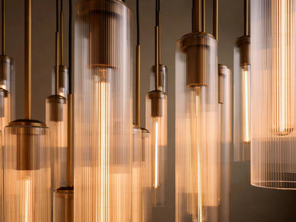 Colleena Glass Chandelier with Fluted Round Brass Frame — product view 7