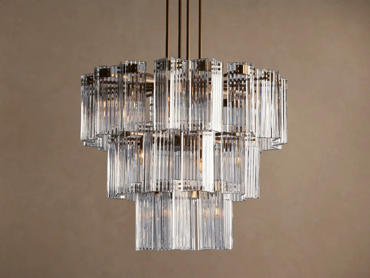 Glass Glam Light 38 Inch Round Chandelier in Brass — product view 1