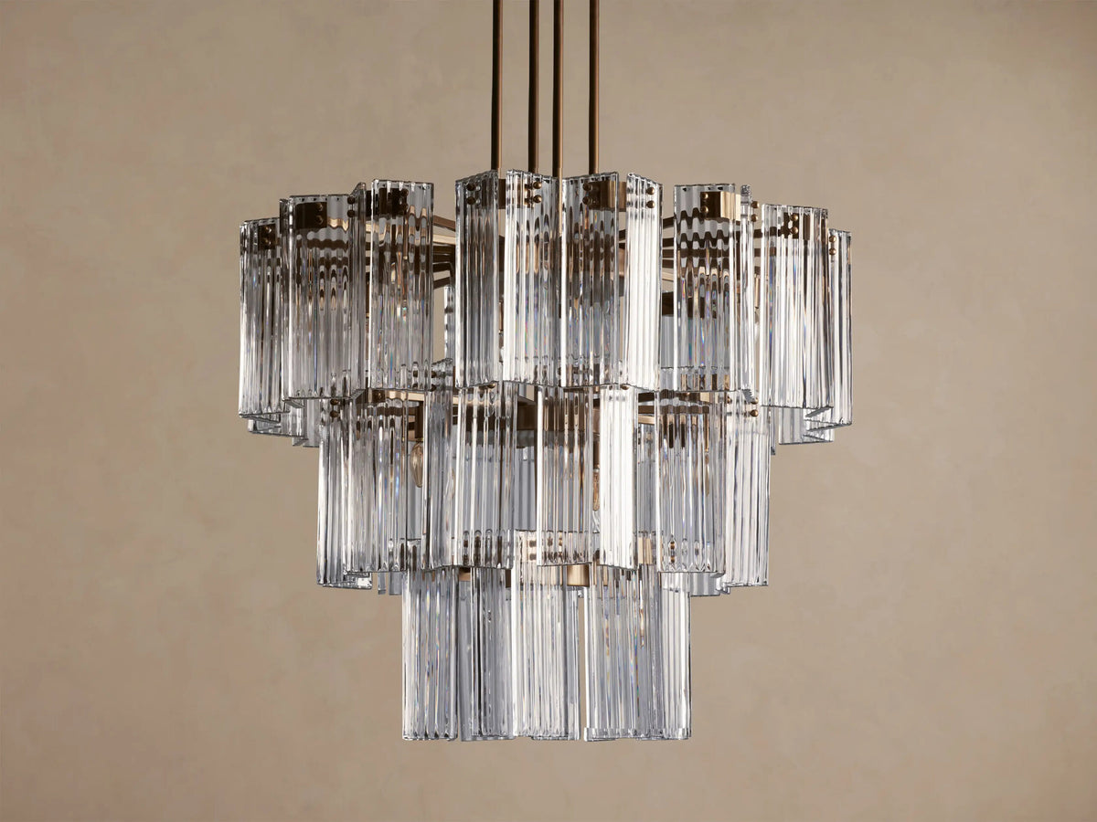 Glass Glam Light 38 Inch Round Chandelier in Brass — product view 2