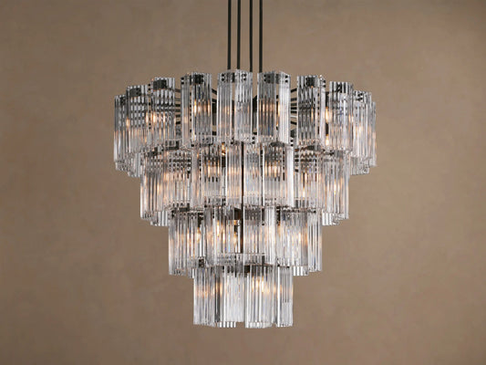 Glass Chandelier in Bronze with Clear Fluted Glass — product view 1
