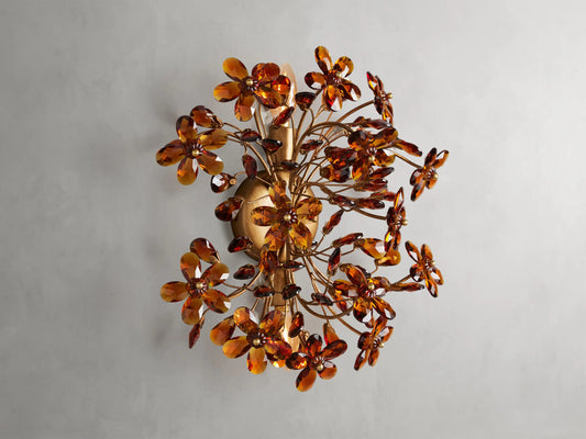 Fiore Floral Brass Sconce with Amber Glass — product view 1