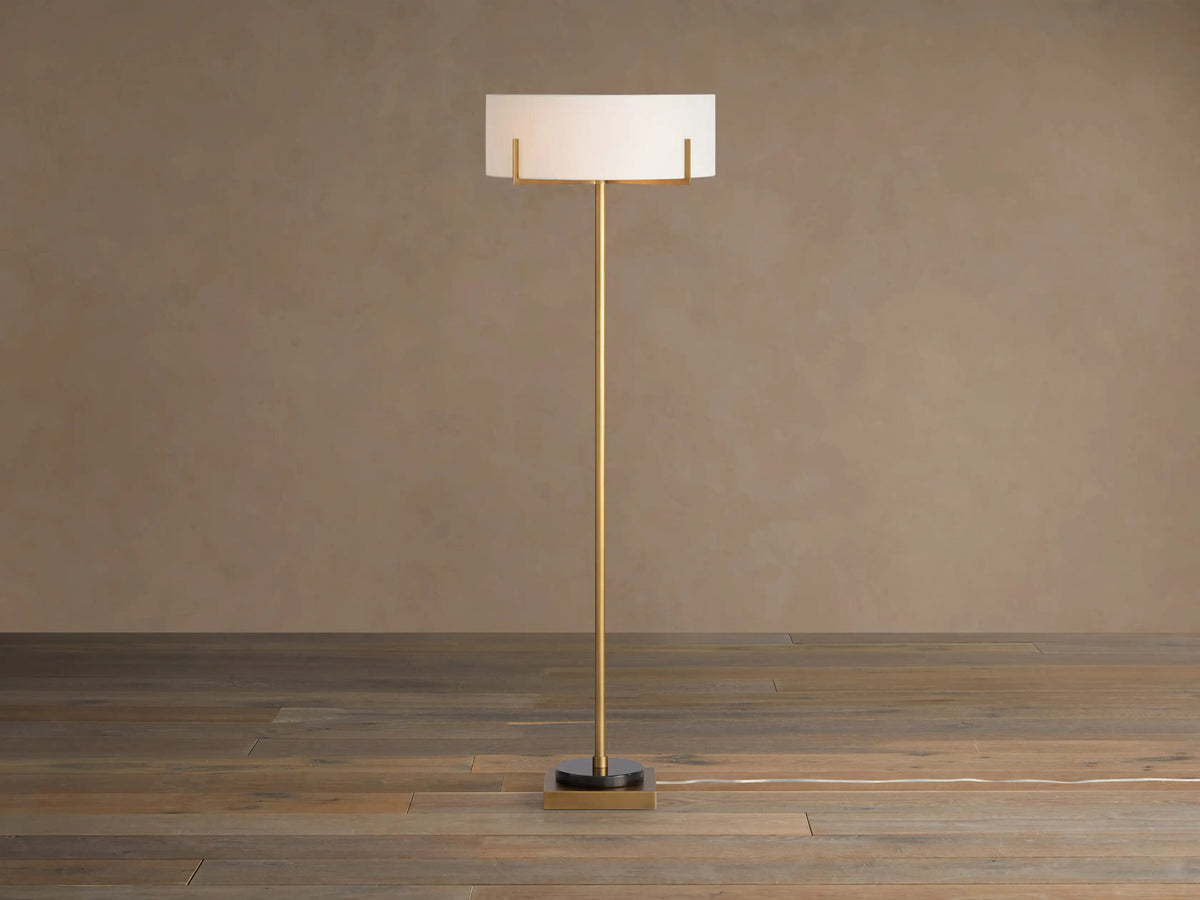 Brass Floor Lamp with Linen Shade and Granite Base — product view 1