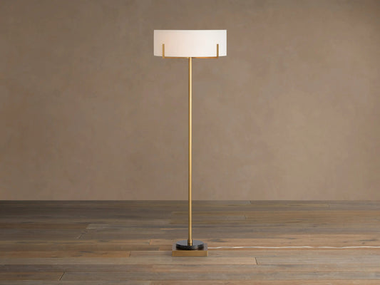 Brass Floor Lamp with Linen Shade and Granite Base — product view 1