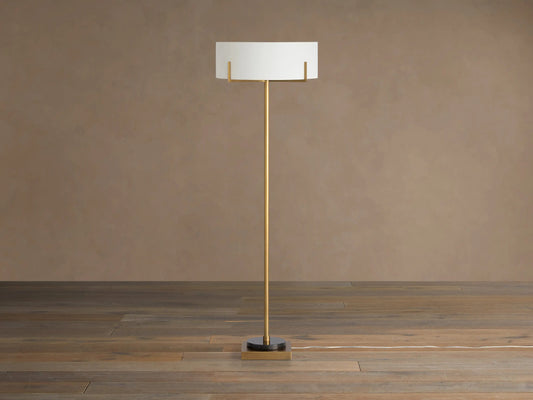 Brass Floor Lamp with Linen Shade and Granite Base — product view 2