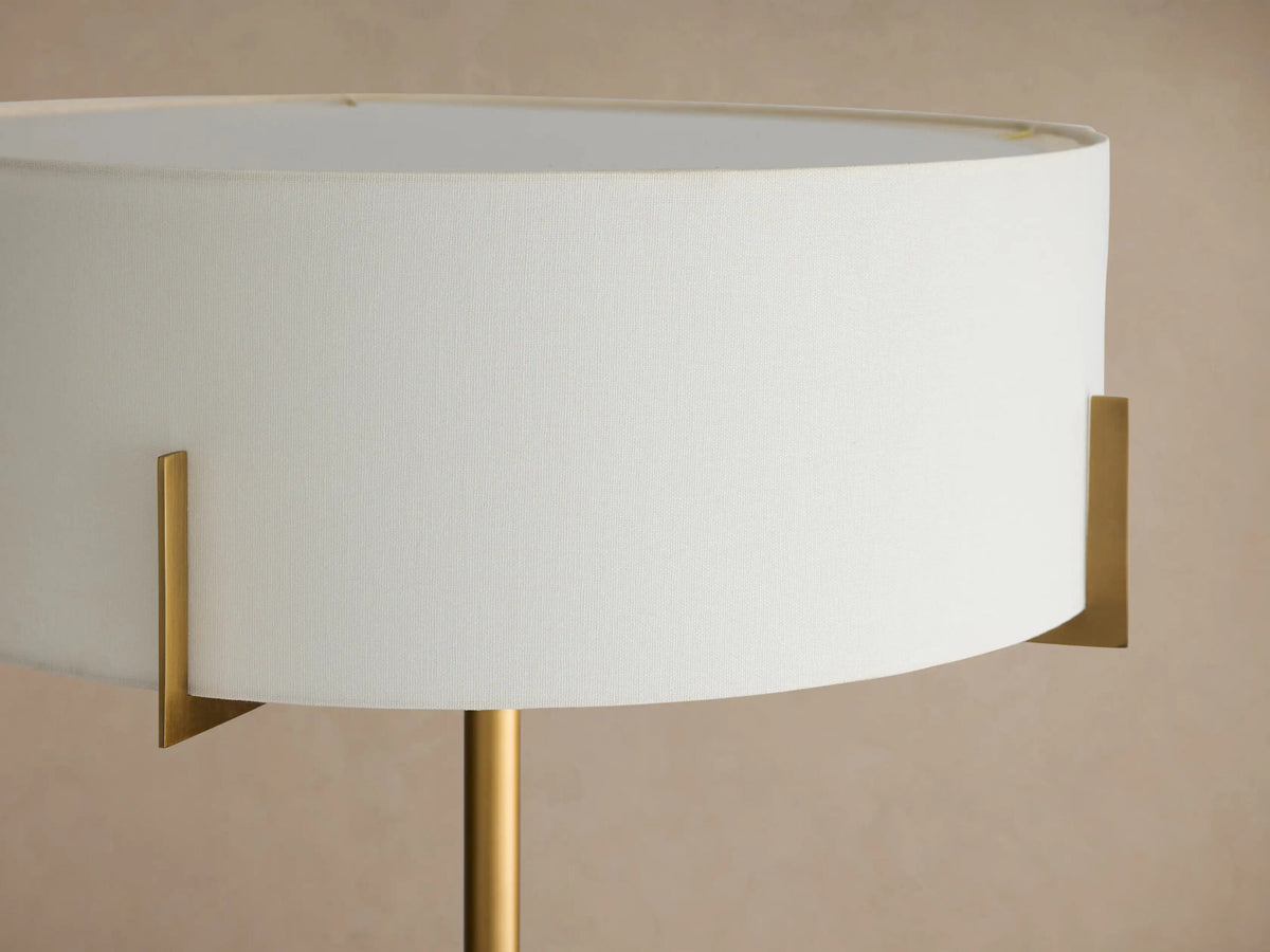 Brass Floor Lamp with Linen Shade and Granite Base