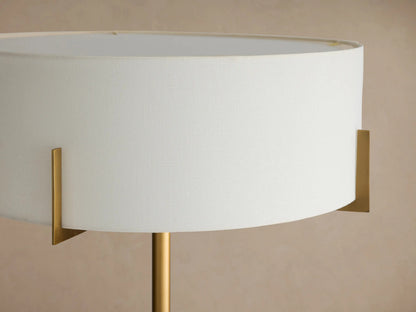 Brass Floor Lamp with Linen Shade and Granite Base — product view 3