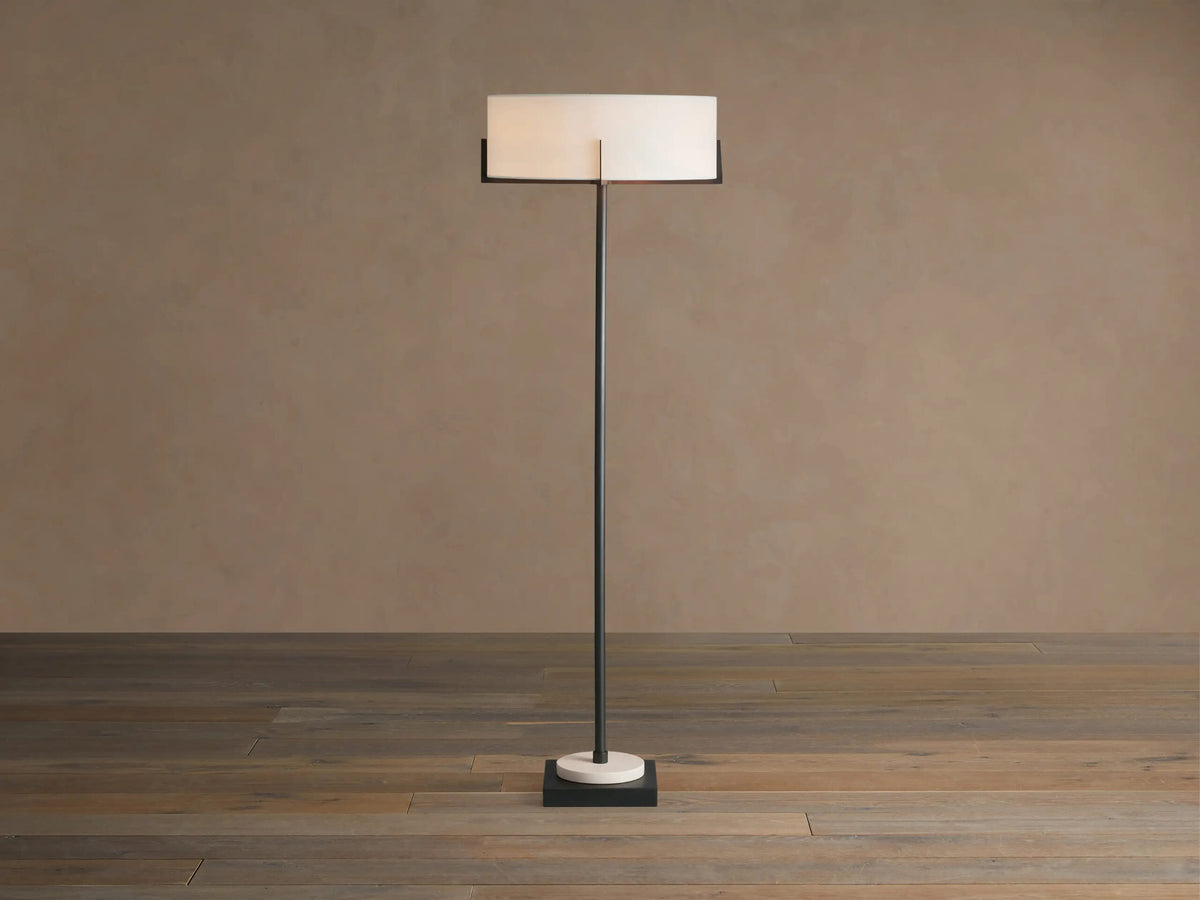 Brass Floor Lamp with Linen Shade and Granite Base — product view 4