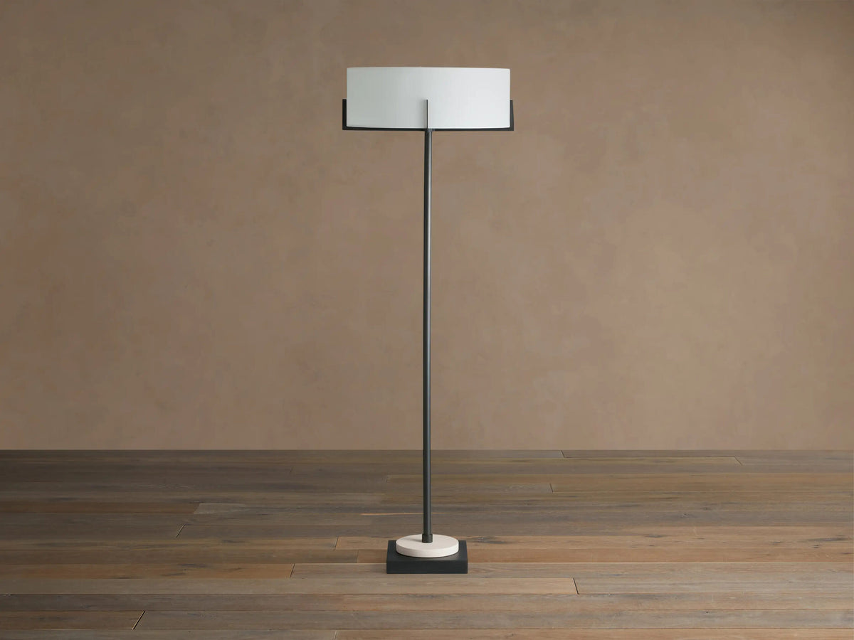 Brass Floor Lamp with Linen Shade and Granite Base — product view 5