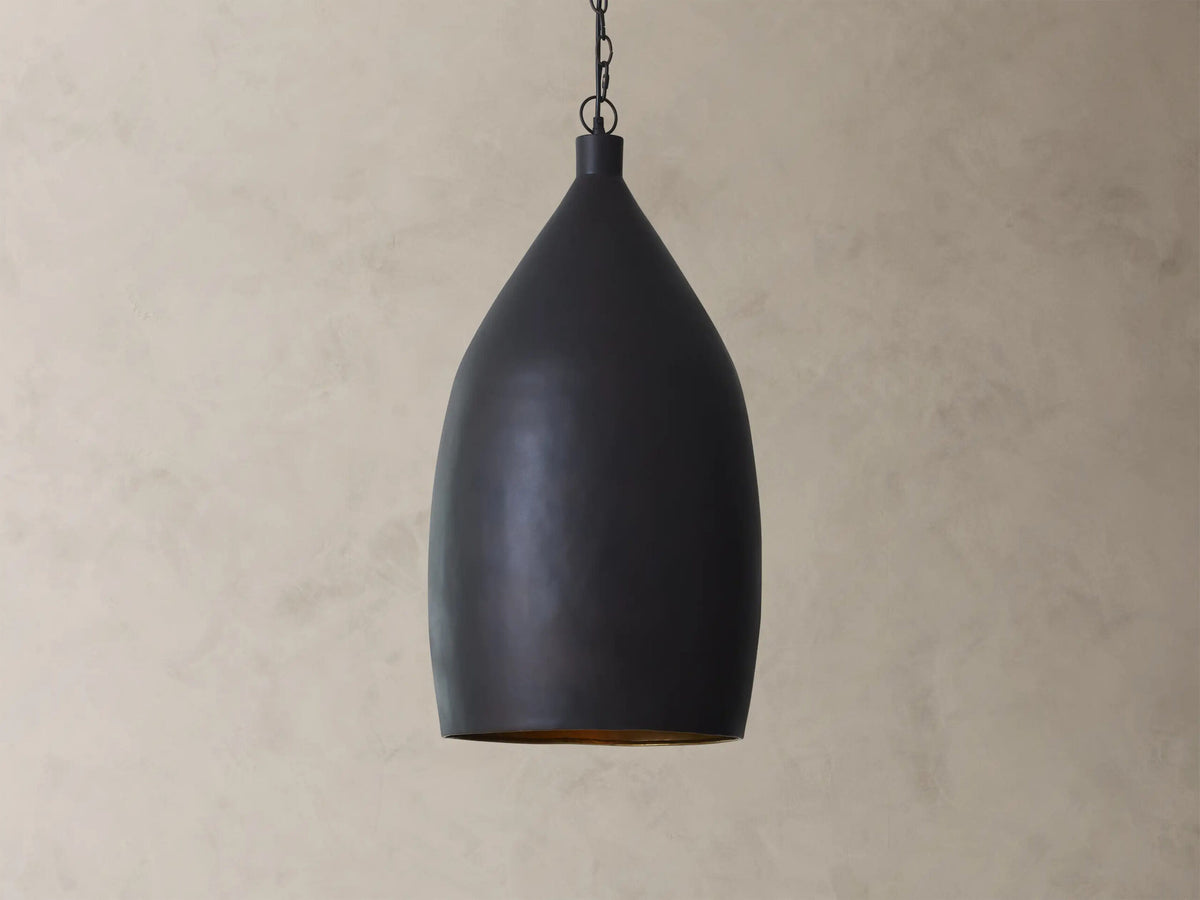 Iron Cone Pendant 14 Inch Black and Brass