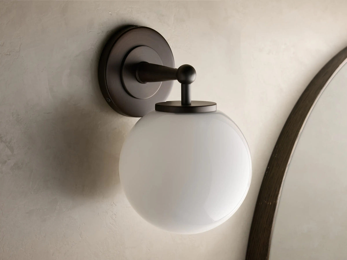 Fulton Bronze Glass Sconce with Milk Globe — product view 4