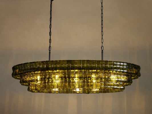 Glass Chandelier Ghiaccio Oval Green Bronze 54 Inch — product view 1
