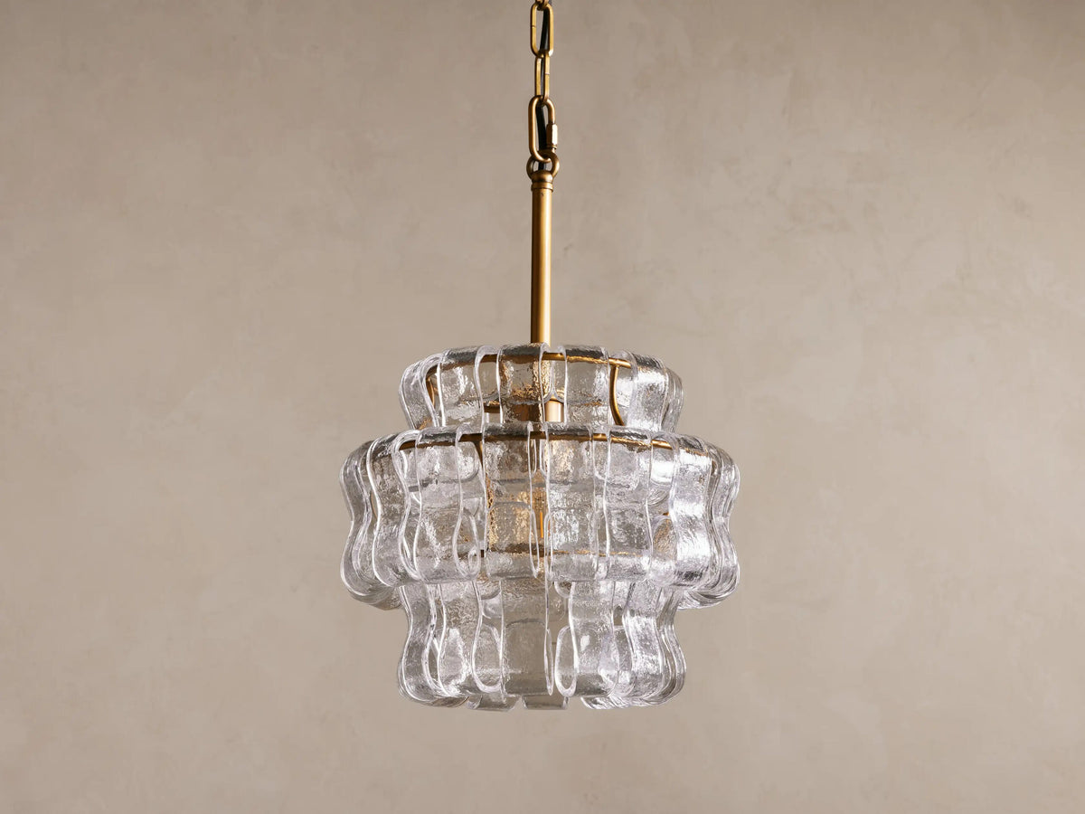 Ghiaccio Glass Modern Pendant in Green and Brass — product view 10