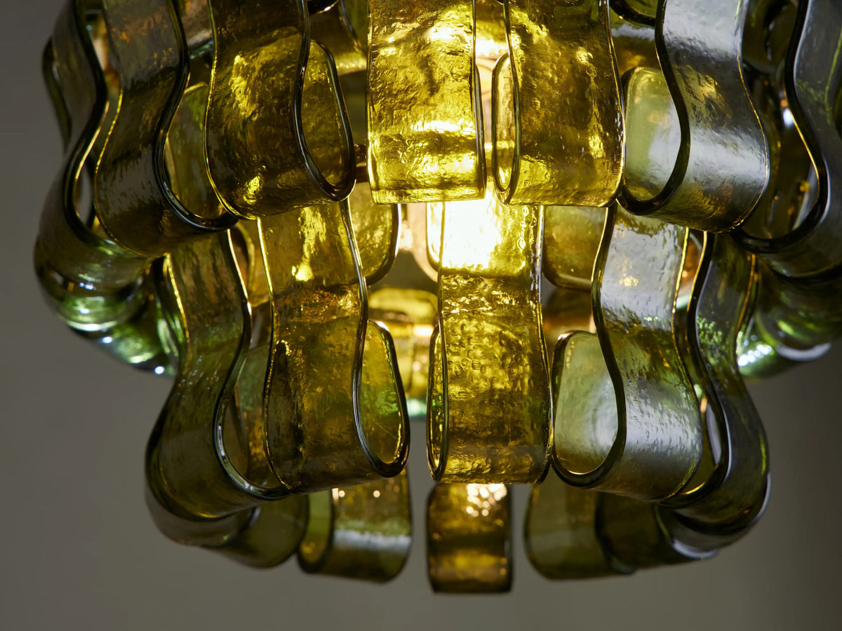 Ghiaccio Glass Modern Pendant in Green and Brass — product view 3