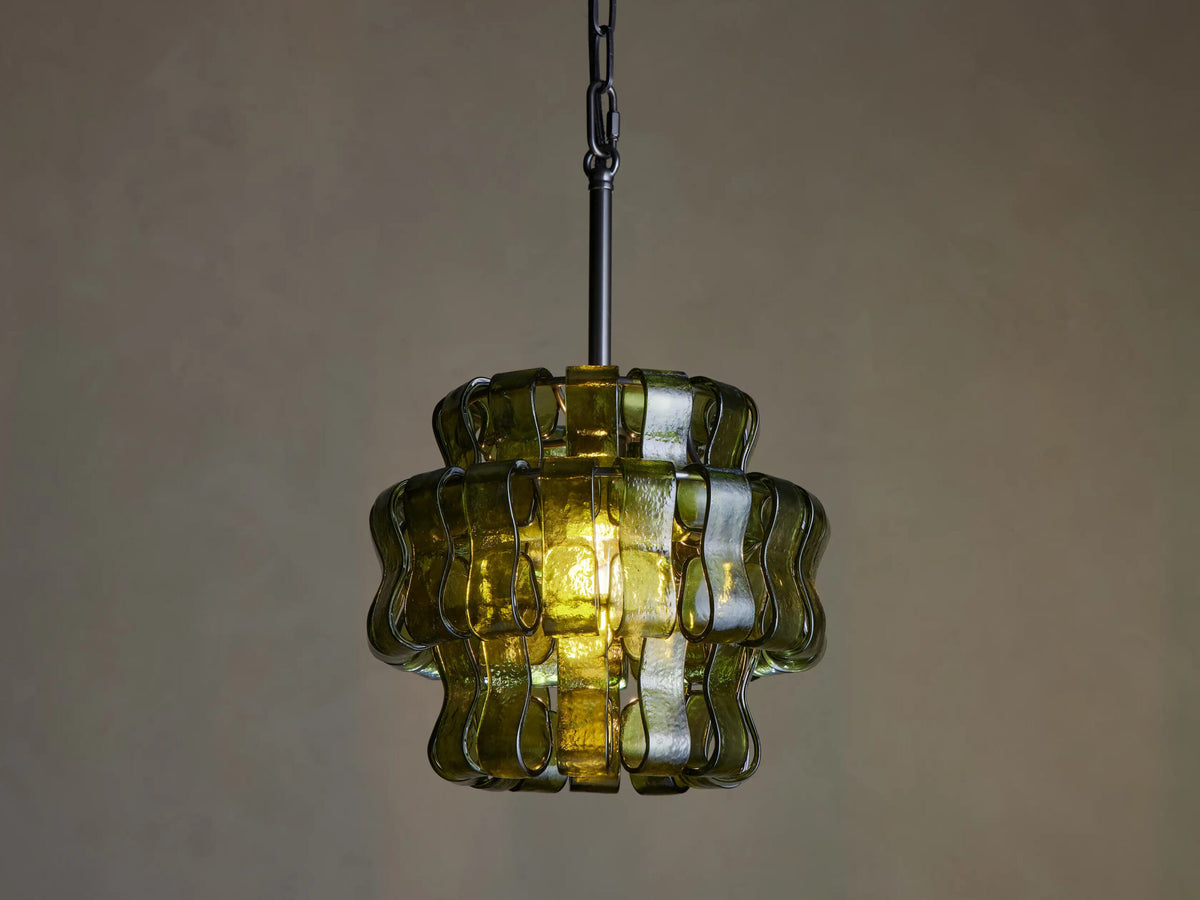 Ghiaccio Glass Modern Pendant in Green and Brass — product view 5
