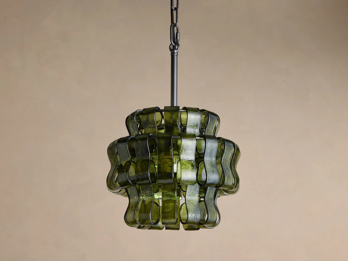 Ghiaccio Glass Modern Pendant in Green and Brass — product view 6