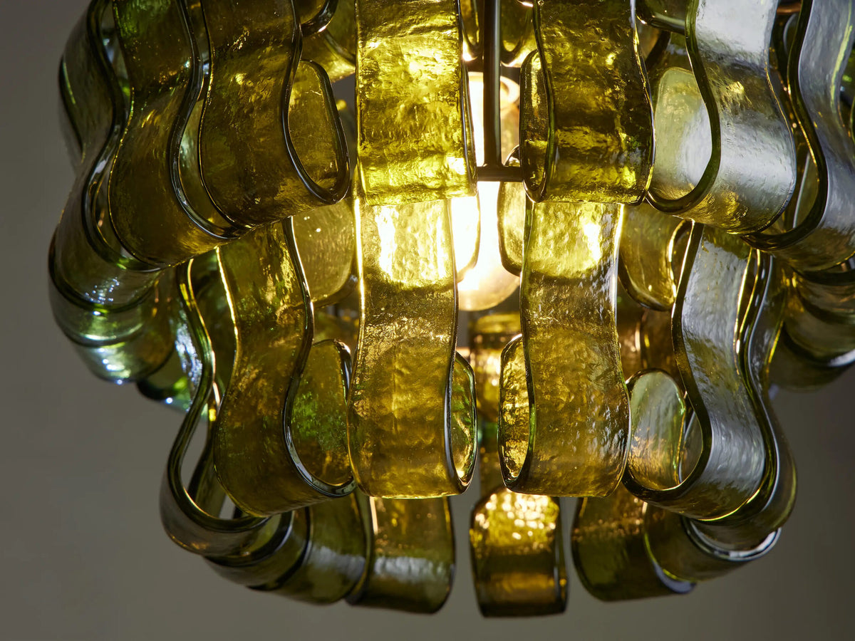Ghiaccio Glass Modern Pendant in Green and Brass — product view 7