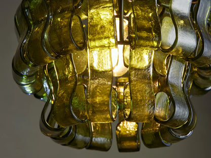 Ghiaccio Glass Modern Pendant in Green and Brass — product view 7