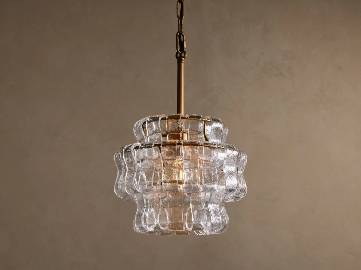 Ghiaccio Glass Modern Pendant in Green and Brass — product view 9