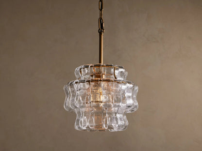 Ghiaccio Glass Modern Pendant in Green and Brass — product view 9