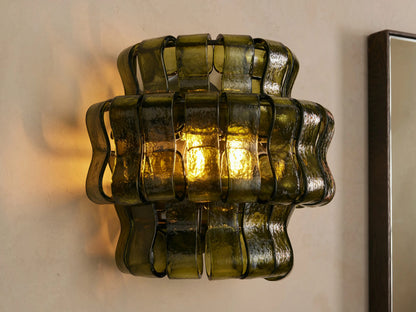 Modern Glass Sconce in Green Glass and Bronze — product view 1