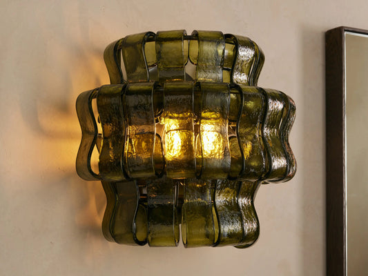 Modern Glass Sconce in Green Glass and Bronze — product view 1