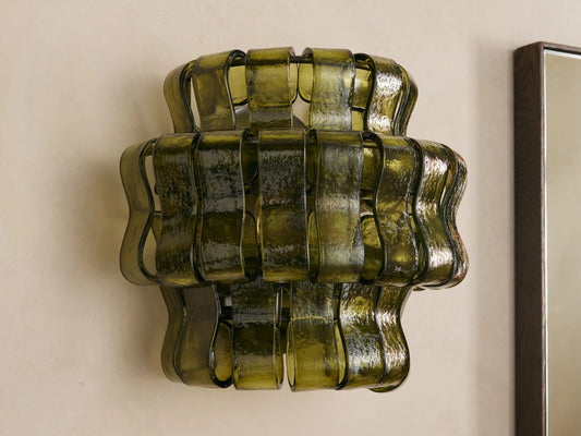 Modern Glass Sconce in Green Glass and Bronze — product view 2
