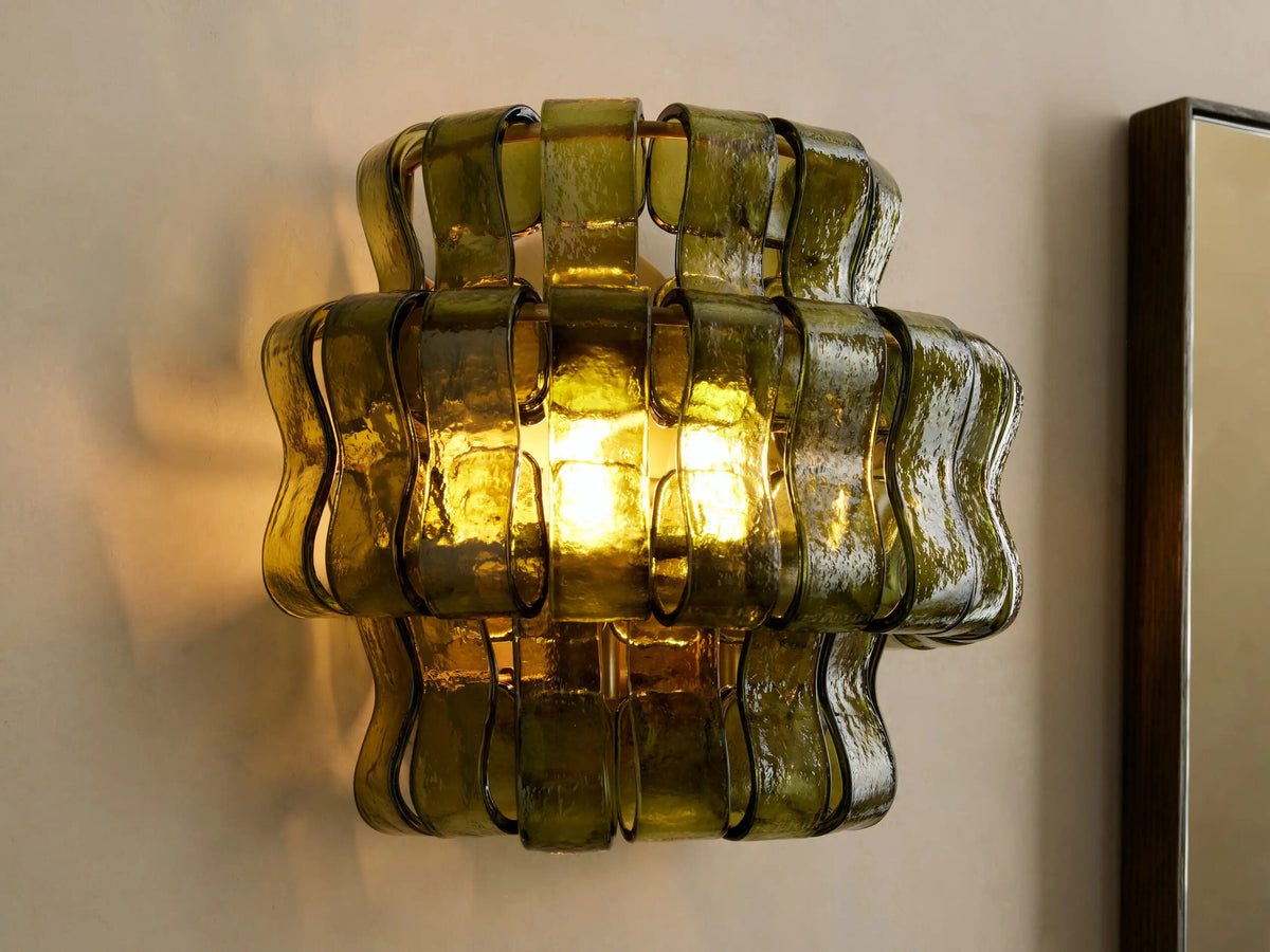 Modern Glass Sconce in Green Glass and Bronze — product view 4