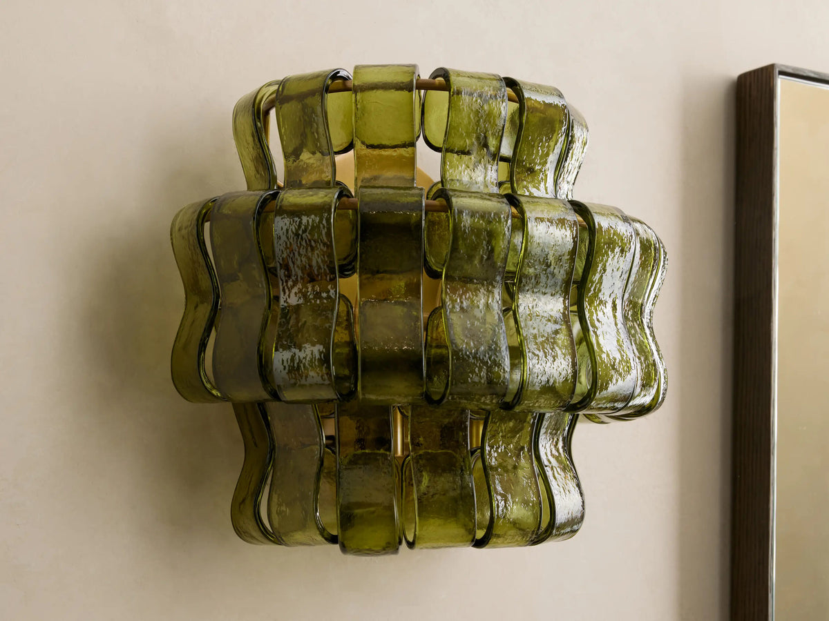 Modern Glass Sconce in Green Glass and Bronze — product view 5
