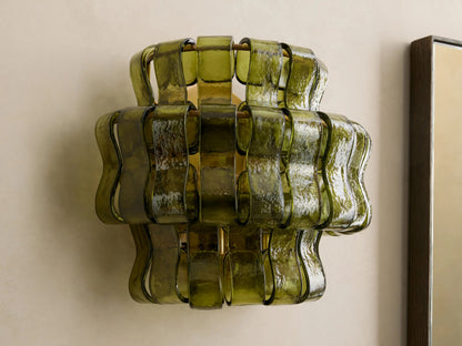 Modern Glass Sconce in Green Glass and Bronze — product view 5