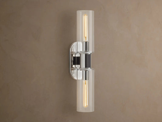 Harlin Nickel Glass Sconce Double Wall Light — product view 1